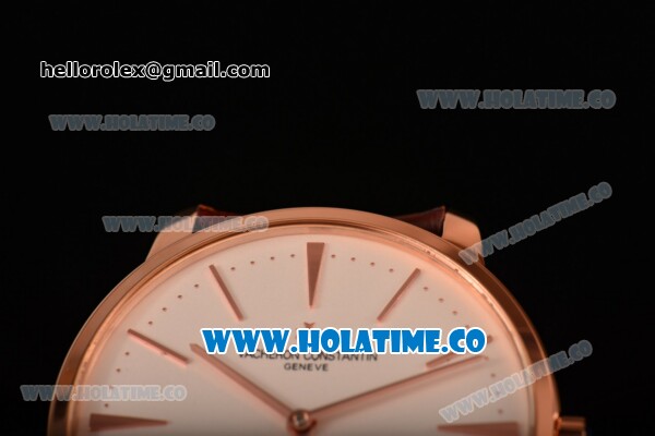 Vacheron Constantin Patrimony Miyota 9015 Automatic Rose Gold Case with White Dial Brown Leather Strap and Stick Markers - Click Image to Close
